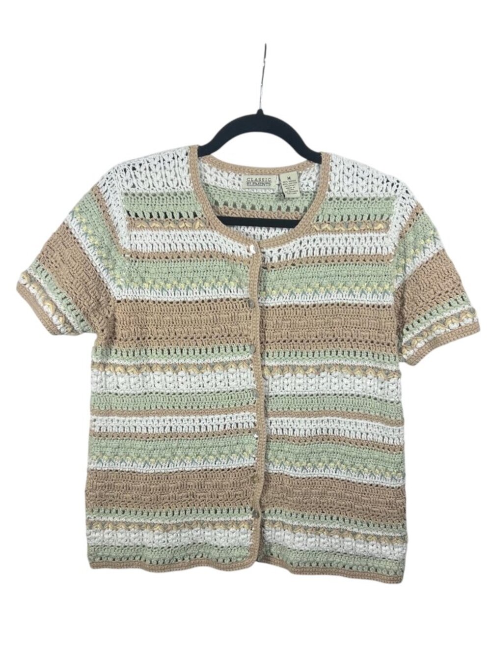 Vtg Classic Elements Sweater Womens Medium Crochet Cardigan Granny Cottagecore